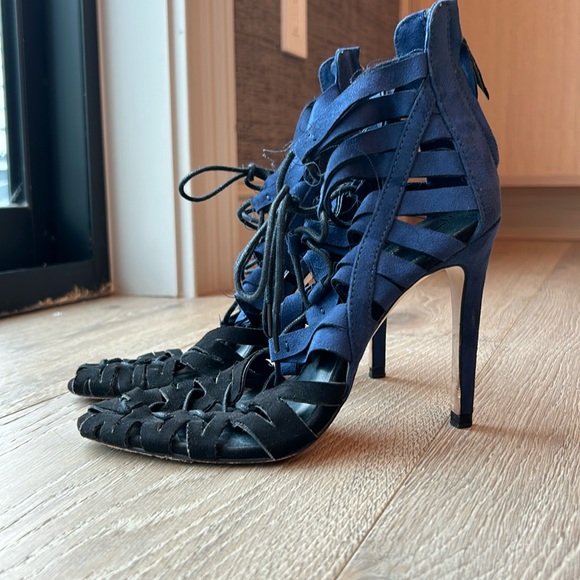 Zara Suede two-tone lace up bootie / high heel sandal, Size 36 - Picture 2 of 8